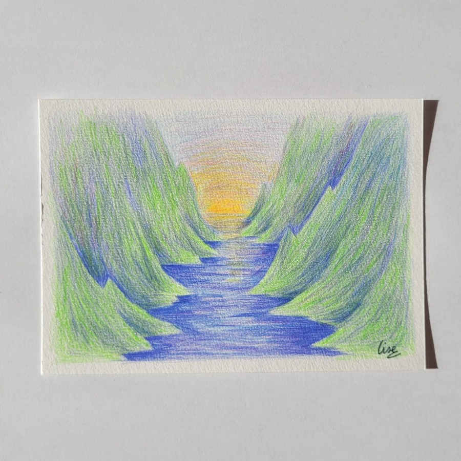 Paysage de fjord norvégien aux crayons de couleur